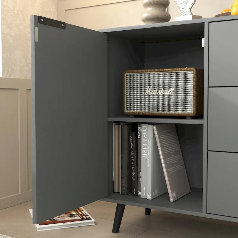 Bahut commode de rangement, Meuble de bar à café en bois avec tiroirs et portes