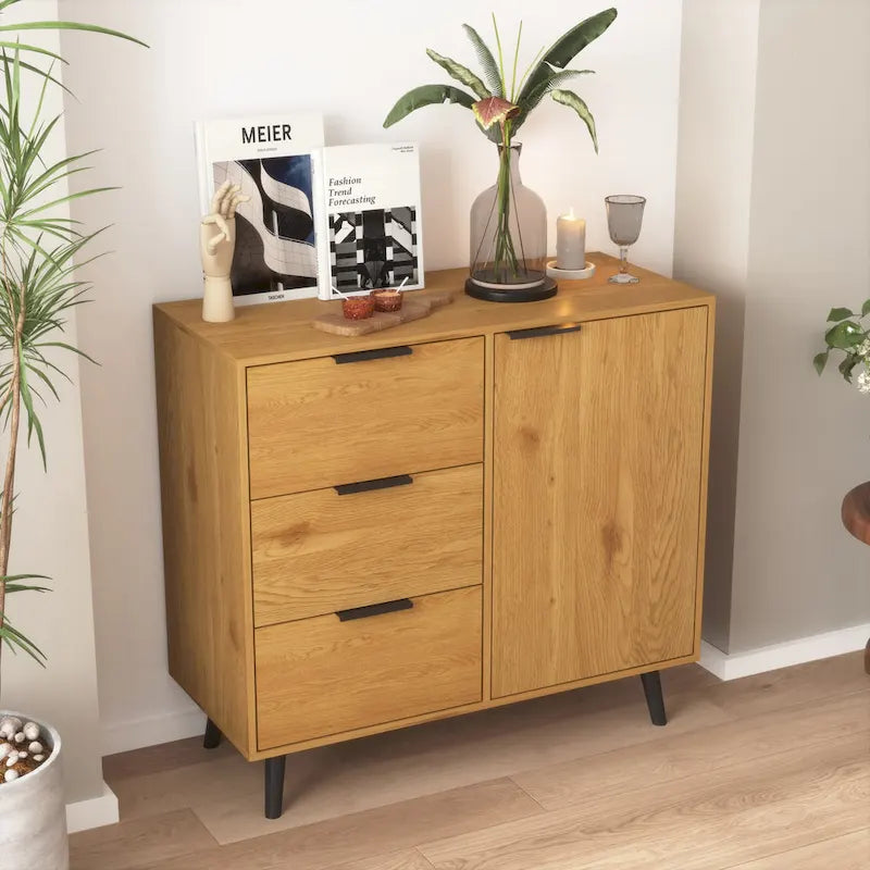 Bahut commode de rangement, Meuble de bar à café en bois avec tiroirs et portes