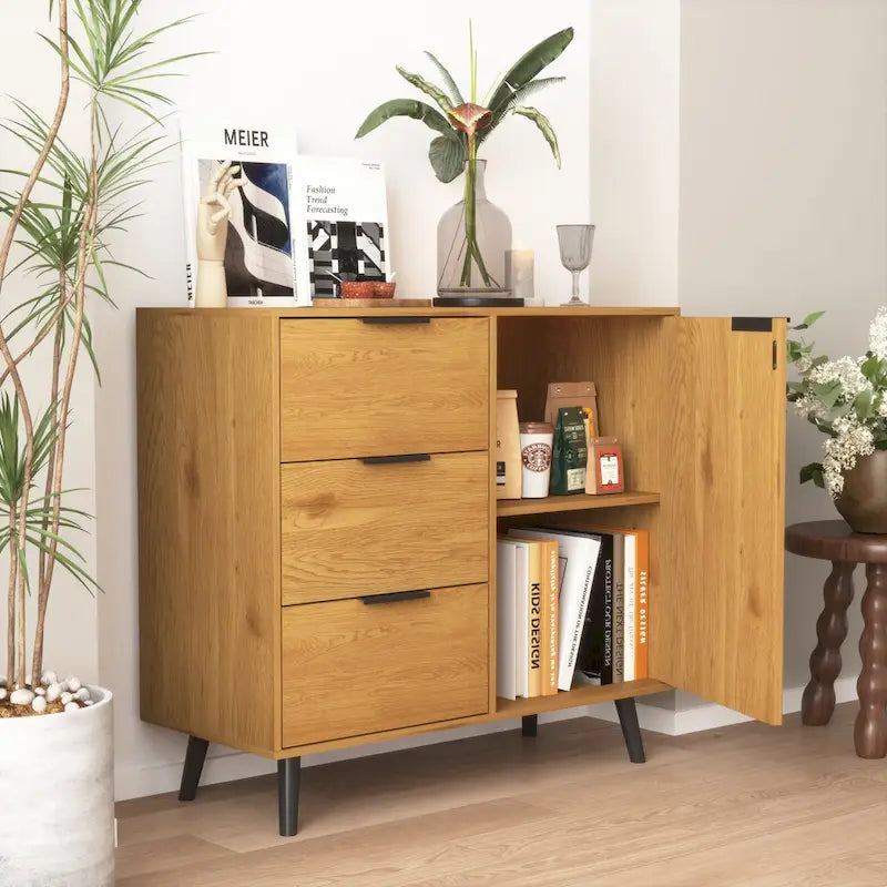 Bahut commode de rangement, Meuble de bar à café en bois avec tiroirs et portes