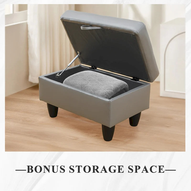 Canapé d'angle rembourré 3 pièces avec pouf de rangement