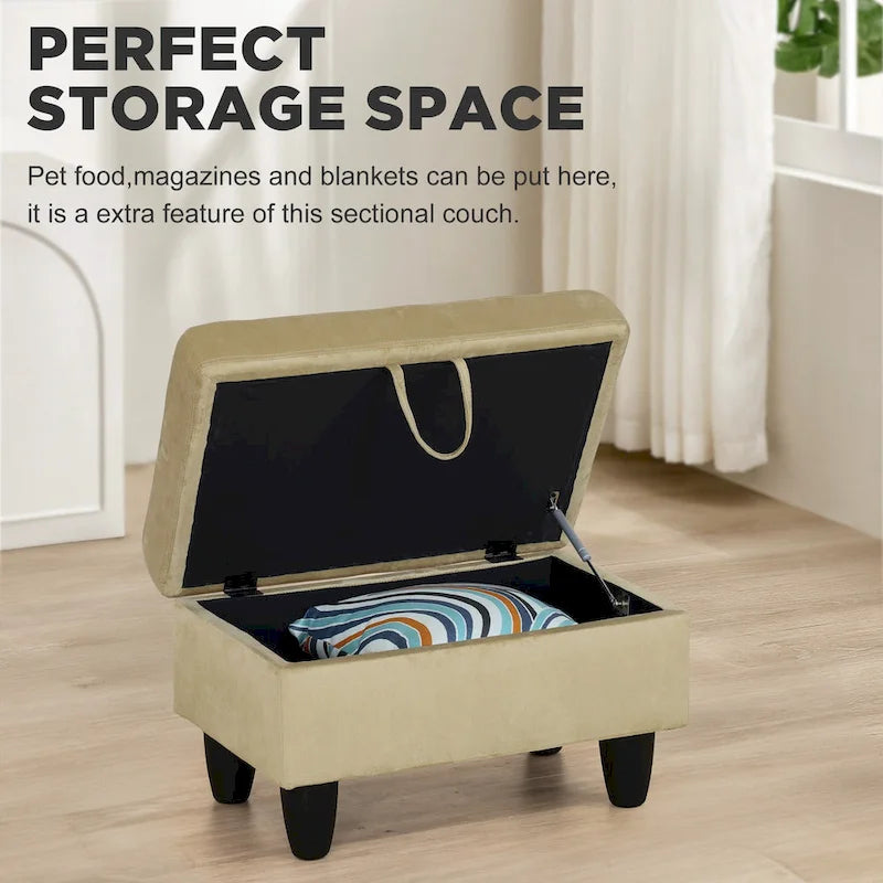 Canapé d'angle rembourré 3 pièces avec pouf de rangement