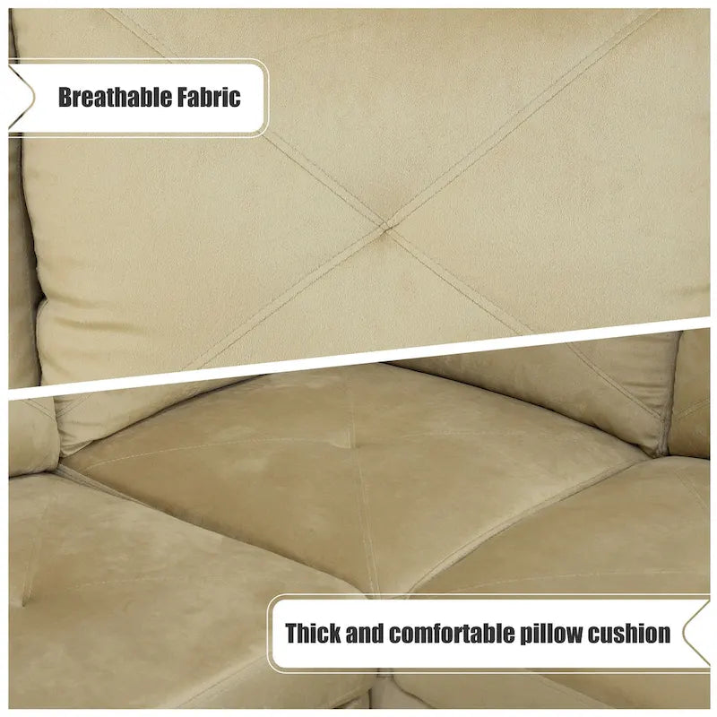Canapé d'angle rembourré 3 pièces avec pouf de rangement