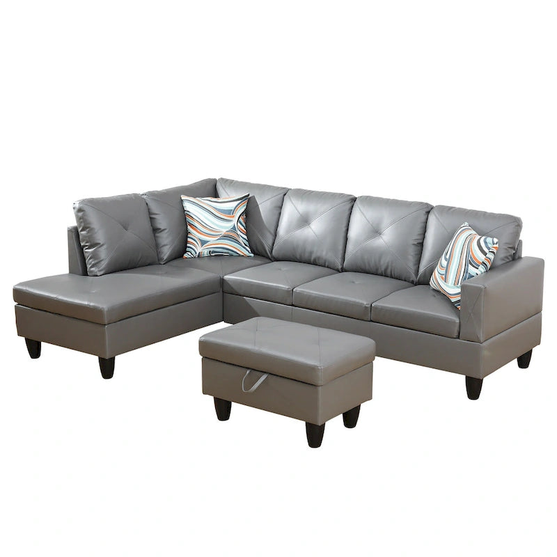 Canapé d'angle rembourré 3 pièces avec pouf de rangement