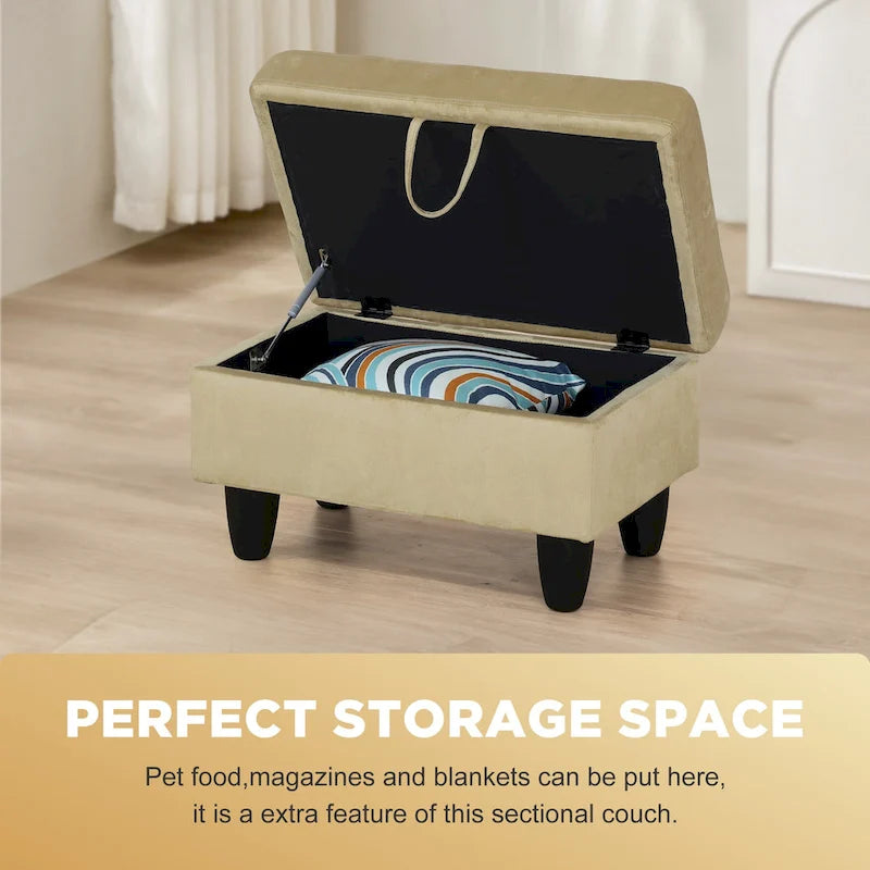 Canapé d'angle rembourré 3 pièces avec pouf de rangement