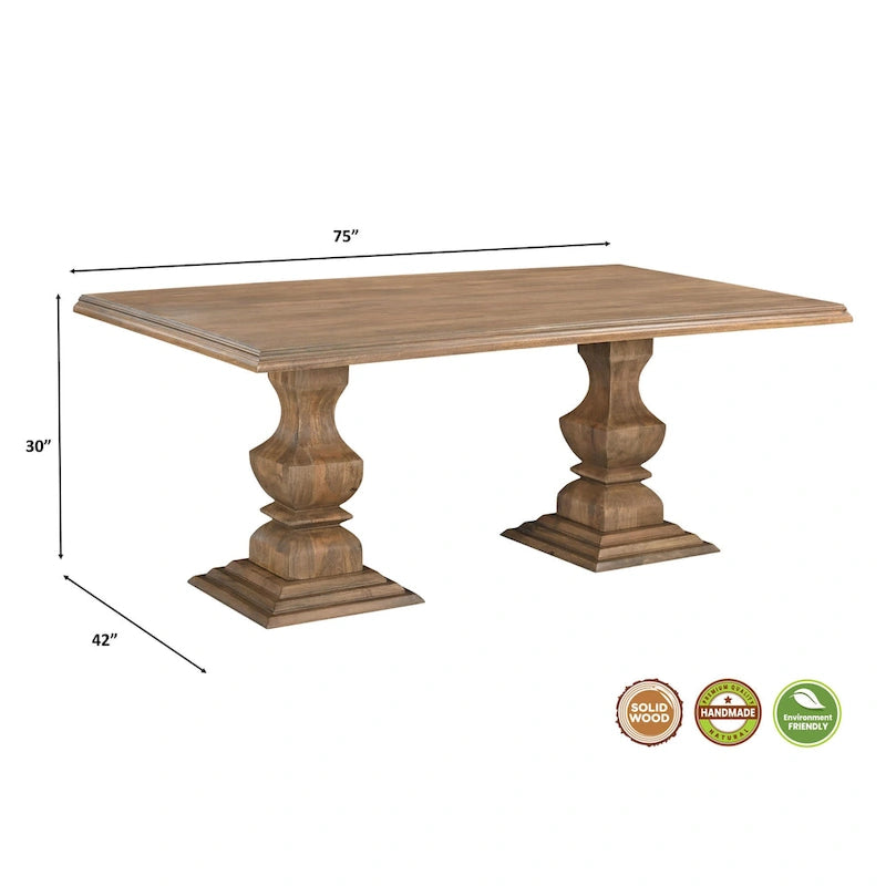 Table à manger Willow à double piédestal en bois massif