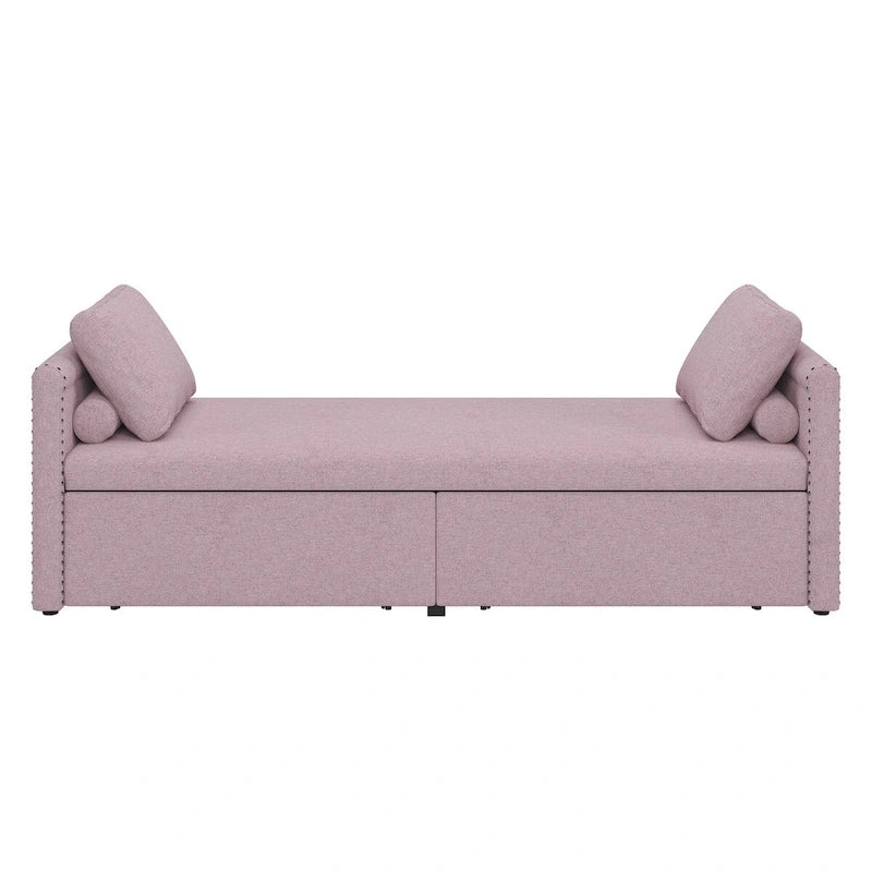 Chaise longue capitonnée moderne, petit lit de repos simple avec 2 tiroirs pour salons