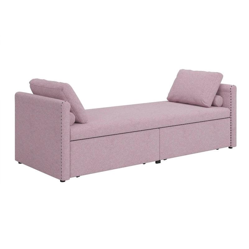 Chaise longue capitonnée moderne, petit lit de repos simple avec 2 tiroirs pour salons