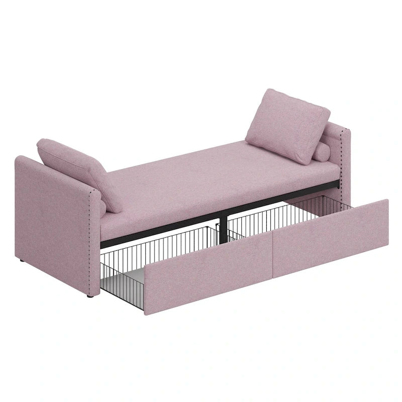 Chaise longue capitonnée moderne, petit lit de repos simple avec 2 tiroirs pour salons
