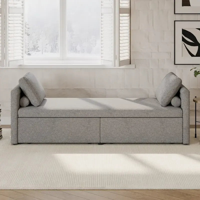 Chaise longue capitonnée moderne, petit lit de repos simple avec 2 tiroirs pour salons