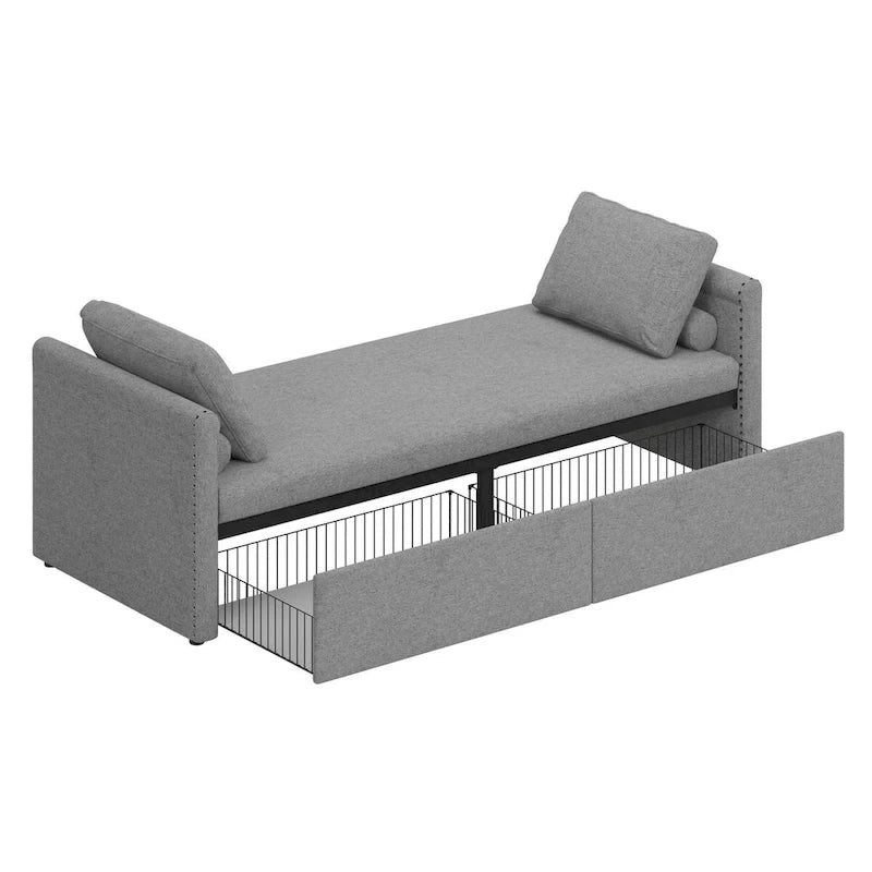 Chaise longue capitonnée moderne, petit lit de repos simple avec 2 tiroirs pour salons
