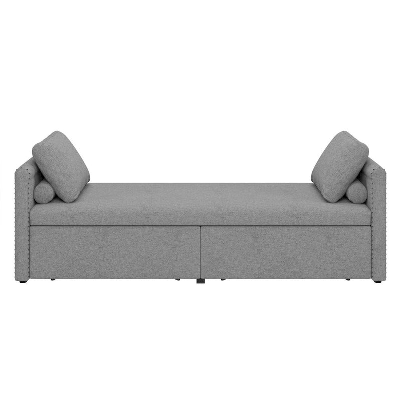 Chaise longue capitonnée moderne, petit lit de repos simple avec 2 tiroirs pour salons