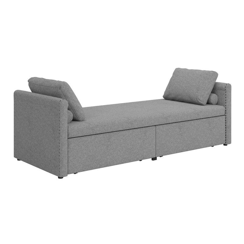 Chaise longue capitonnée moderne, petit lit de repos simple avec 2 tiroirs pour salons