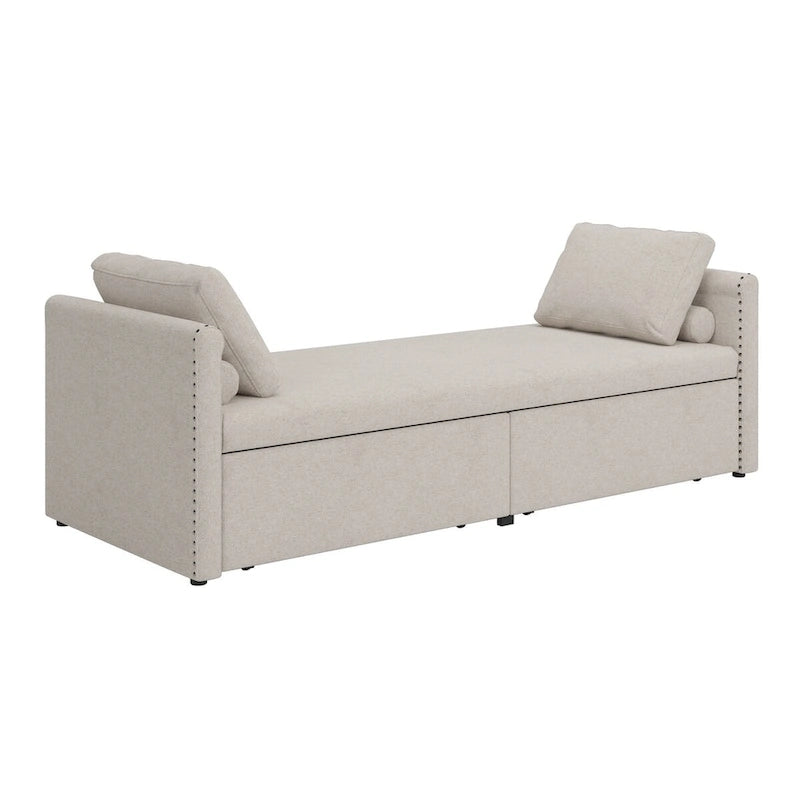 Chaise longue capitonnée moderne, petit lit de repos simple avec 2 tiroirs pour salons