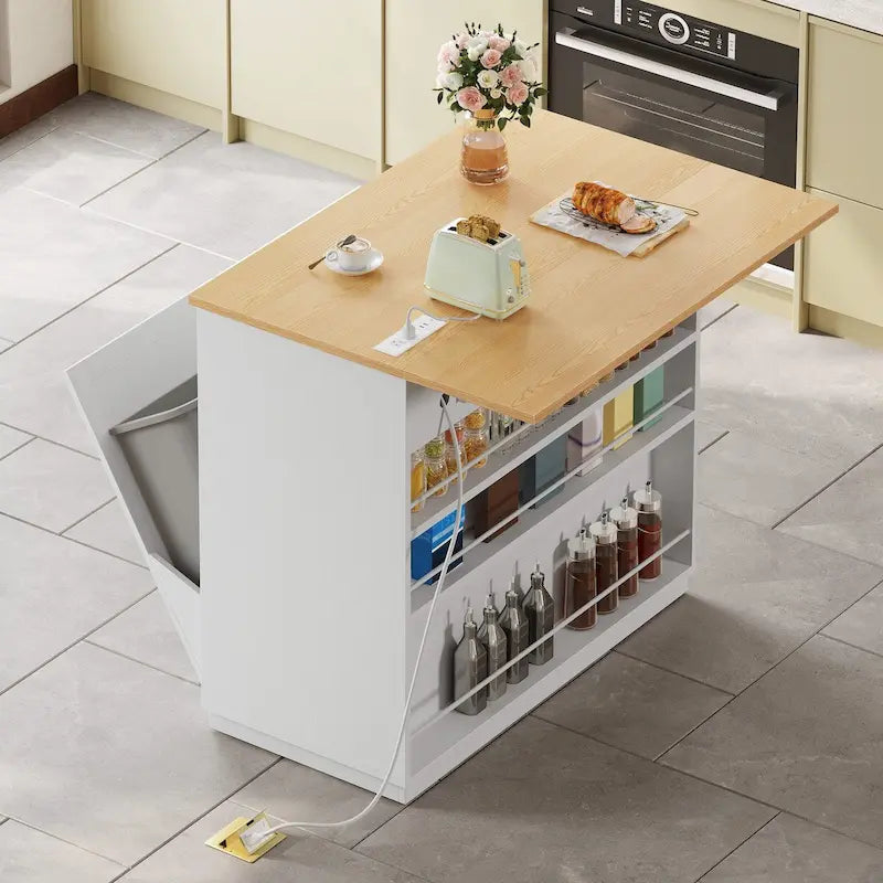 Îlot de cuisine avec abattant et meuble poubelle double basculant