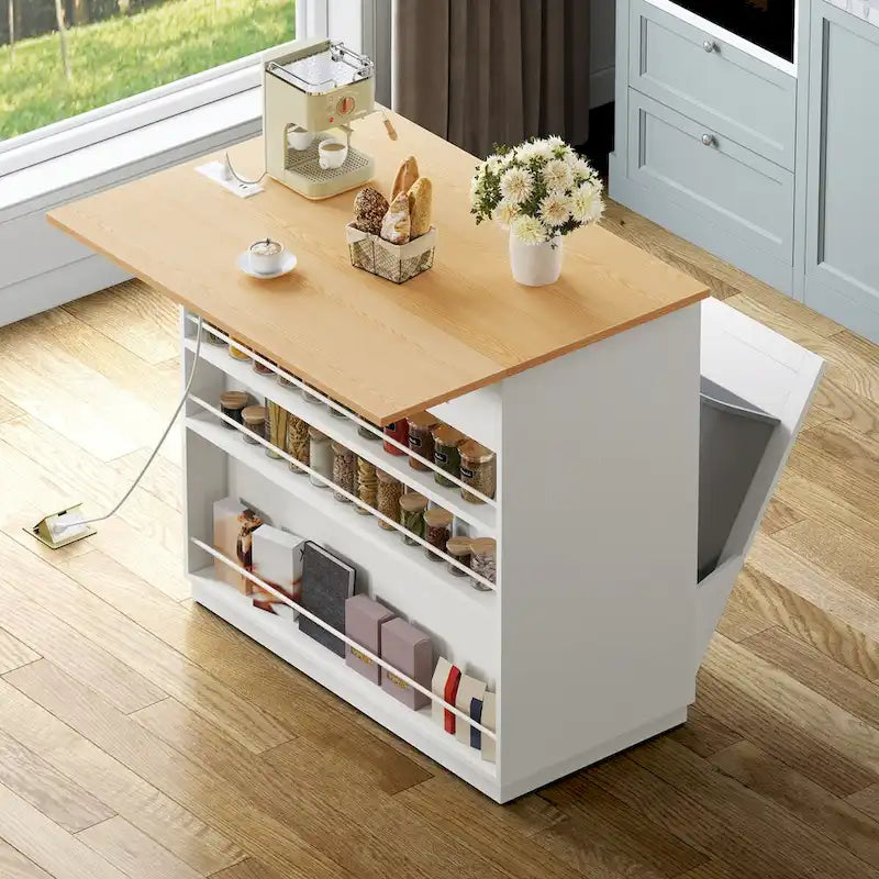 Îlot de cuisine avec abattant et meuble poubelle double basculant