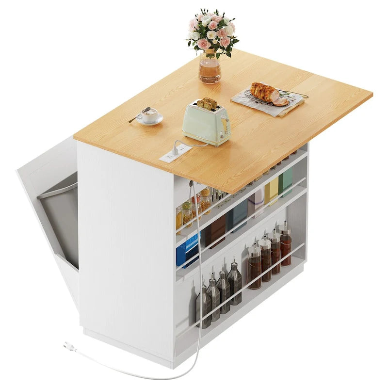 Îlot de cuisine avec abattant et meuble poubelle double basculant