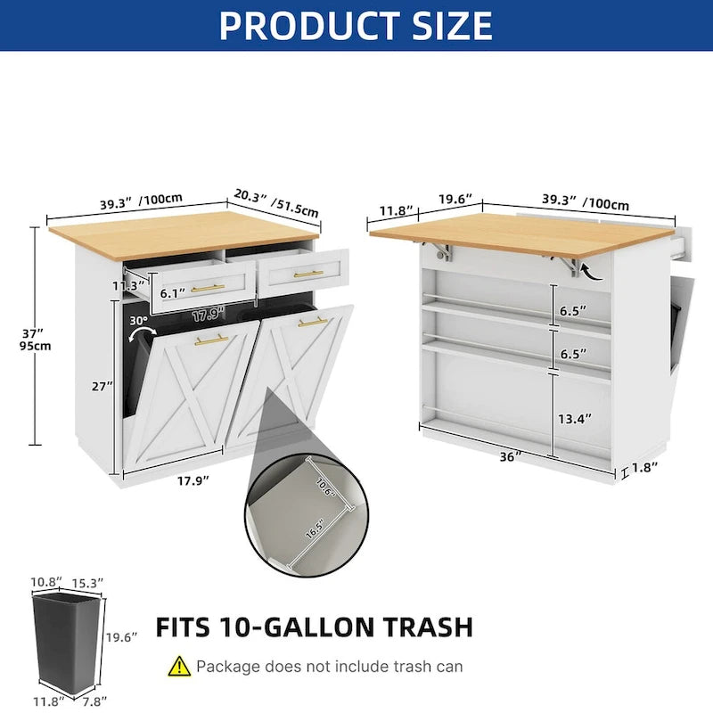 Îlot de cuisine avec abattant et meuble poubelle double basculant