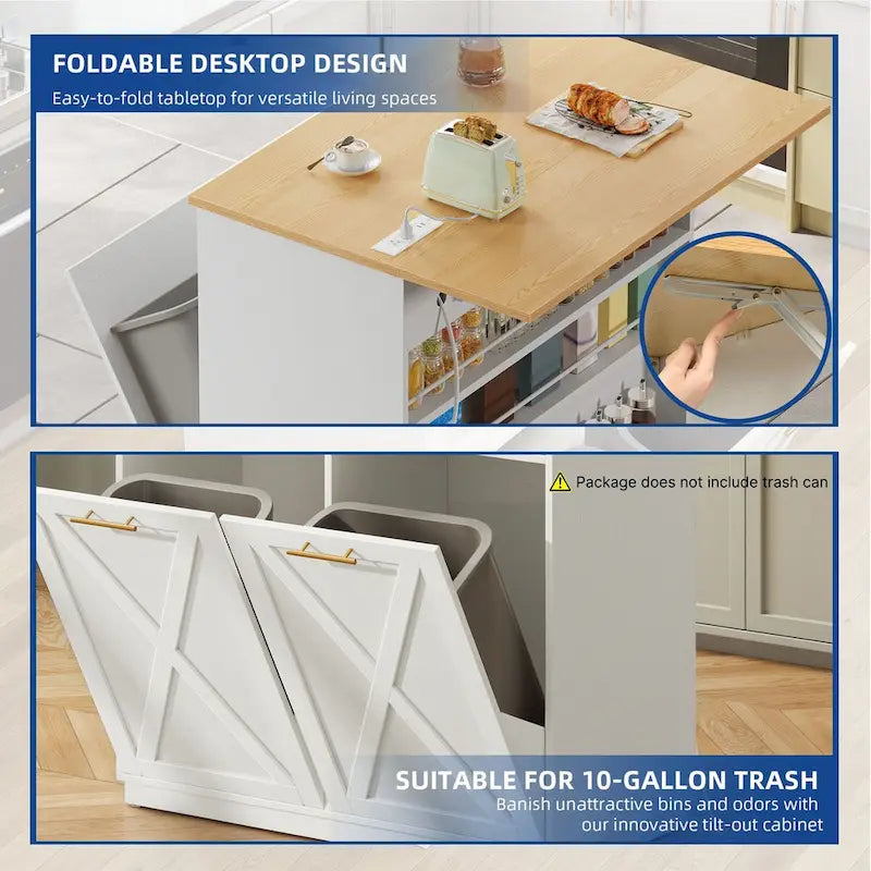 Îlot de cuisine avec abattant et meuble poubelle double basculant