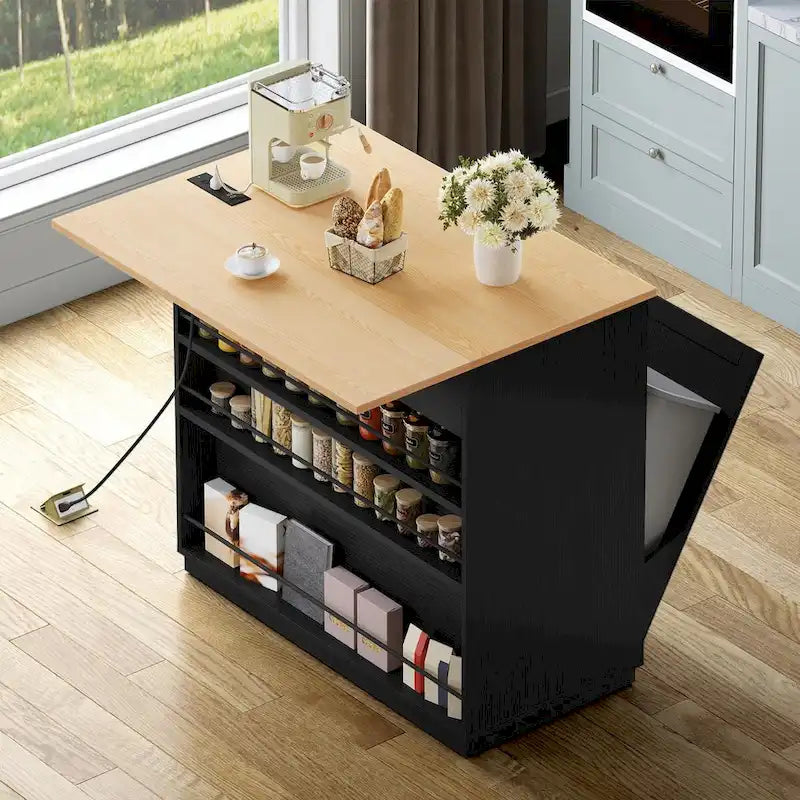 Îlot de cuisine avec abattant et meuble poubelle double basculant