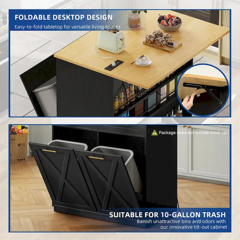 Îlot de cuisine avec abattant et meuble poubelle double basculant