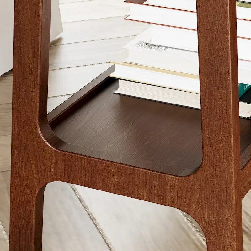Table d'appoint étroite marron en ardoise avec étagère de rangement