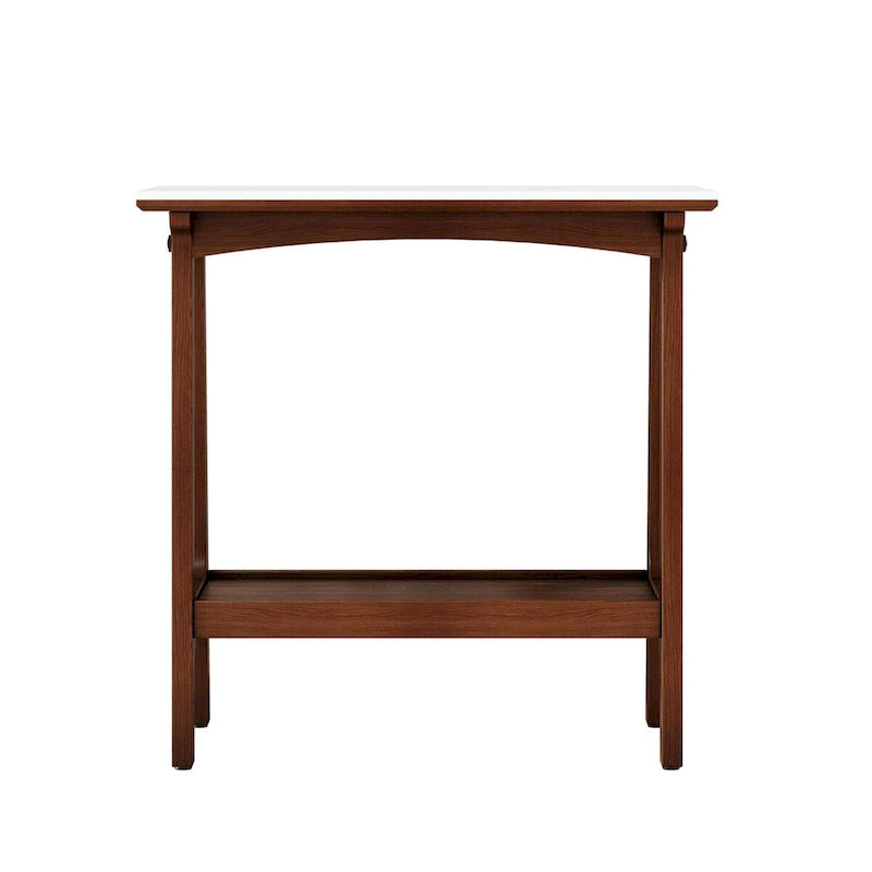 Table d'appoint étroite marron en ardoise avec étagère de rangement