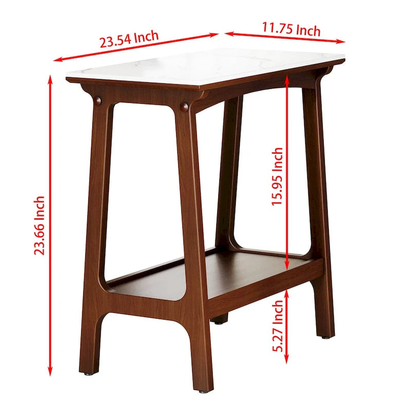 Table d'appoint étroite marron en ardoise avec étagère de rangement