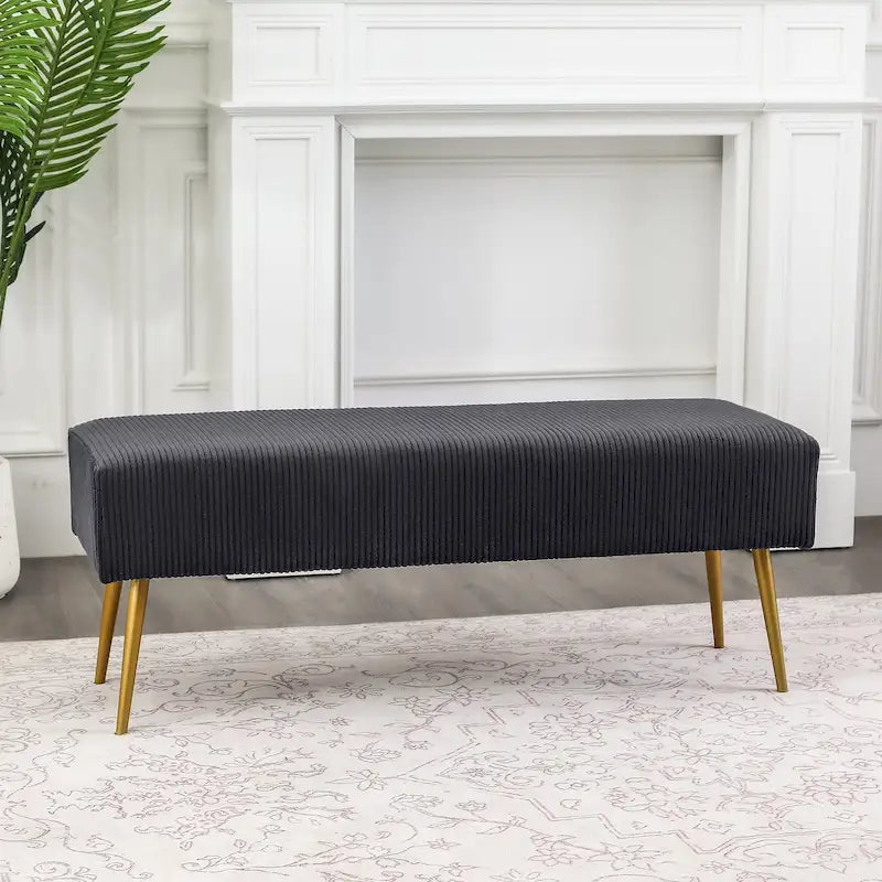 Banc en velours Adeco de 109 cm, pour bout de lit ou entrée, avec pieds dorés