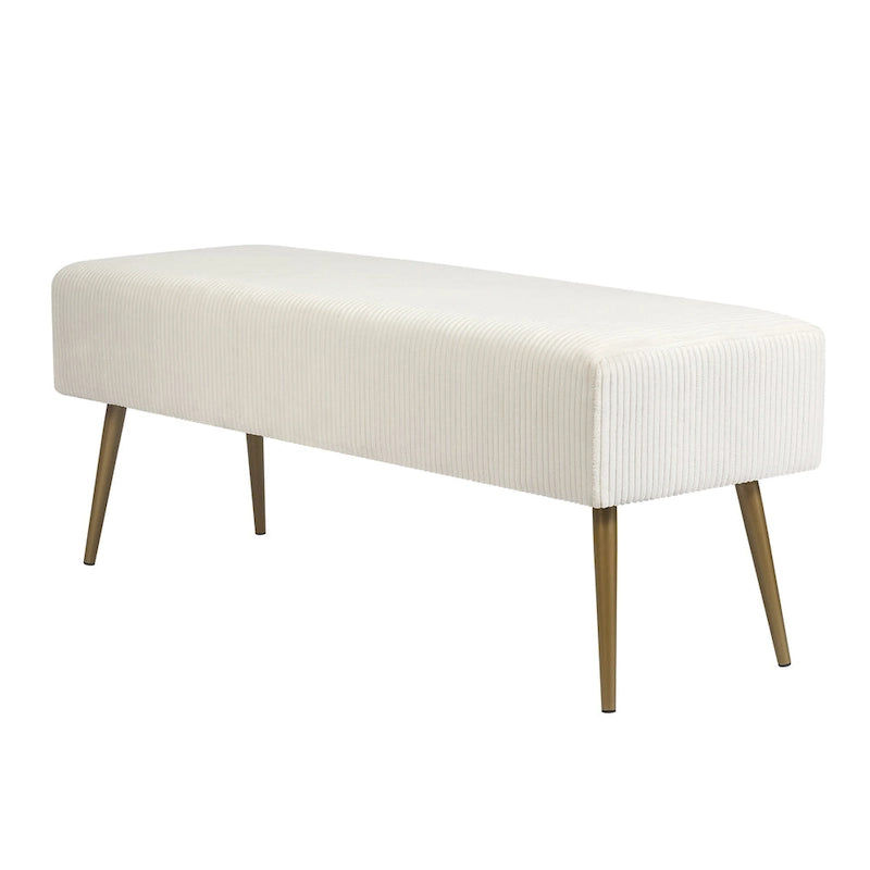 Banc en velours Adeco de 109 cm, pour bout de lit ou entrée, avec pieds dorés