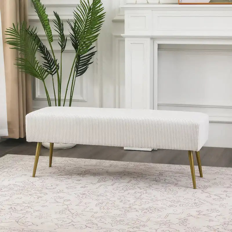 Banc en velours Adeco de 109 cm, pour bout de lit ou entrée, avec pieds dorés