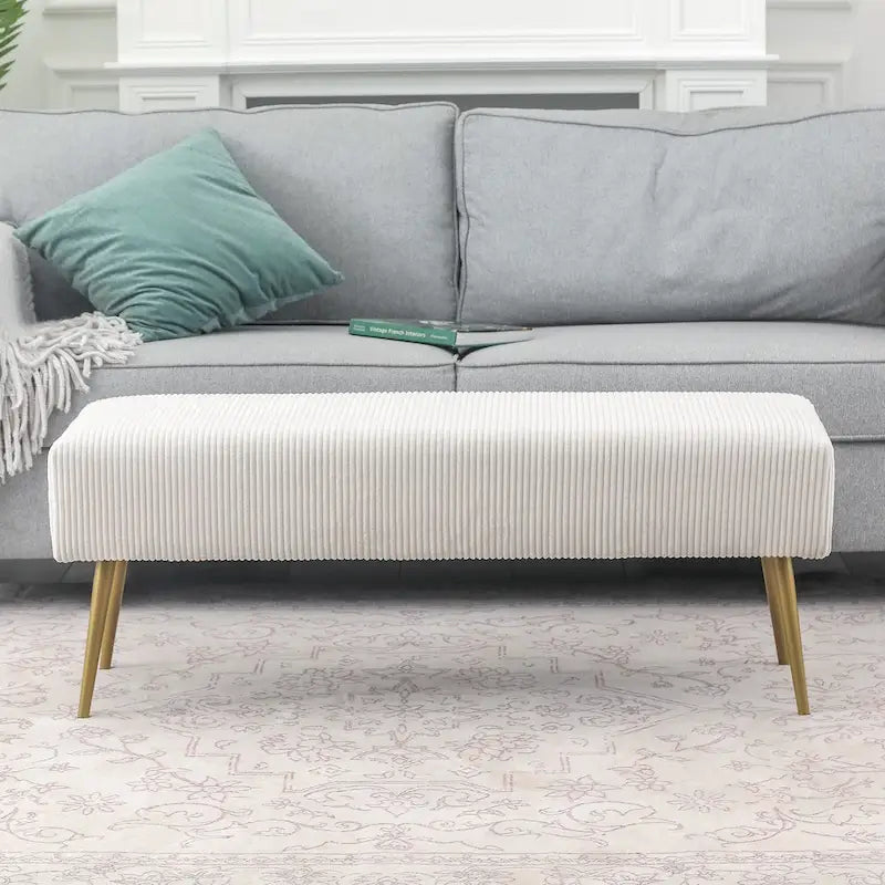Banc en velours Adeco de 109 cm, pour bout de lit ou entrée, avec pieds dorés