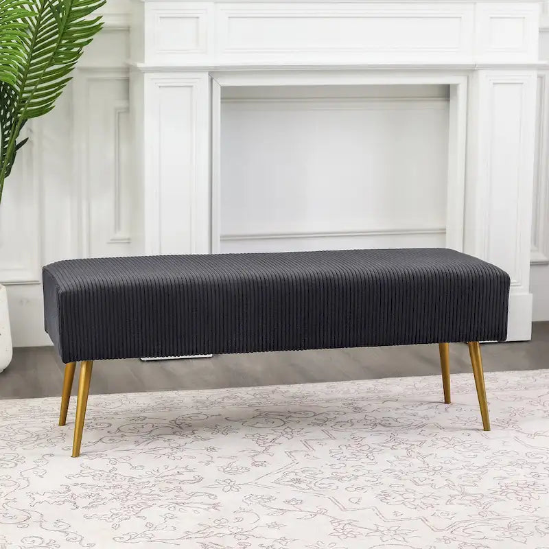 Banc en velours Adeco de 109 cm, pour bout de lit ou entrée, avec pieds dorés