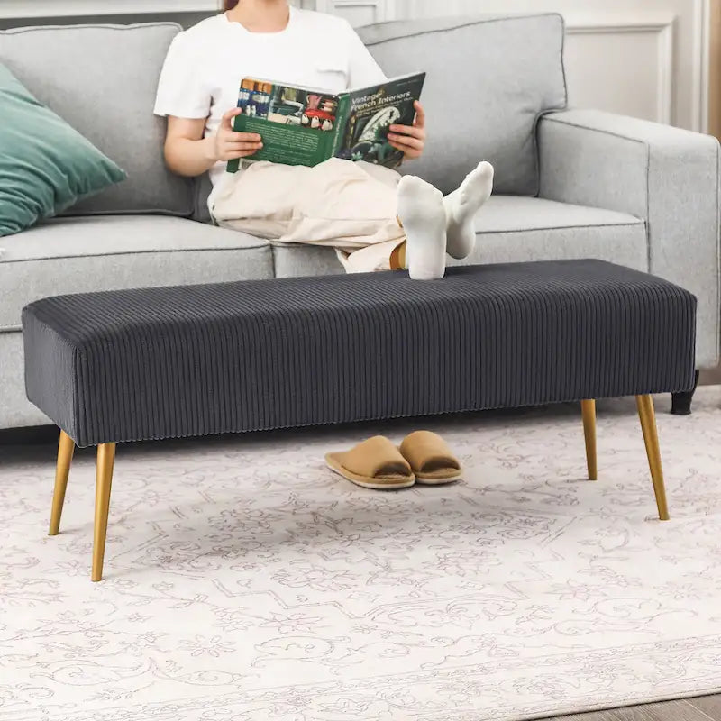Banc en velours Adeco de 109 cm, pour bout de lit ou entrée, avec pieds dorés