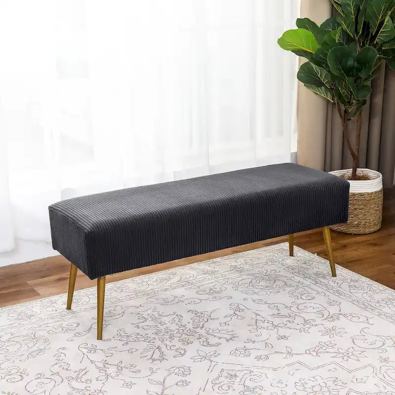 Banc en velours Adeco de 109 cm, pour bout de lit ou entrée, avec pieds dorés