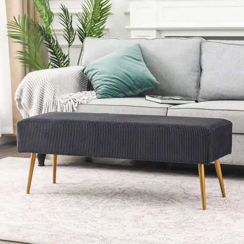 Banc en velours Adeco de 109 cm, pour bout de lit ou entrée, avec pieds dorés
