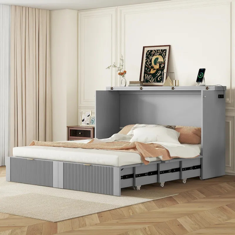 Lit escamotable Merax avec tiroir et un ensemble de prises et de ports USB