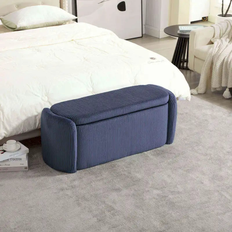 Banc de bout de lit, Pouf de rangement rembourré en tissu avec charnière de sécurité, Repose-pieds rembourré pour entrée,