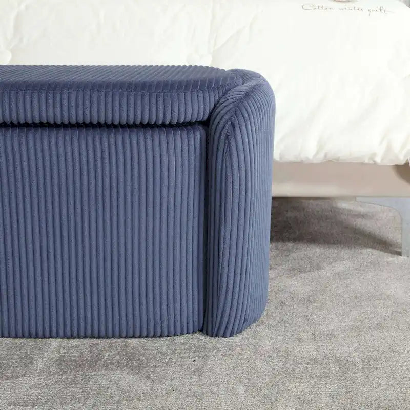 Banc de bout de lit, Pouf de rangement rembourré en tissu avec charnière de sécurité, Repose-pieds rembourré pour entrée,