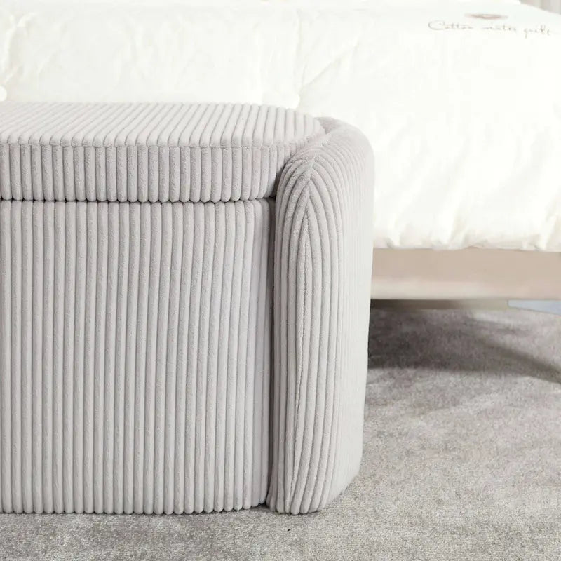 Banc de bout de lit, Pouf de rangement rembourré en tissu avec charnière de sécurité, Repose-pieds rembourré pour entrée,