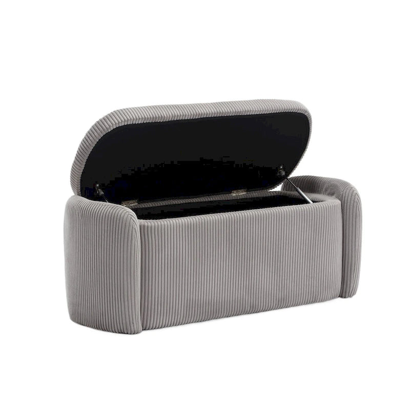 Banc de bout de lit, Pouf de rangement rembourré en tissu avec charnière de sécurité, Repose-pieds rembourré pour entrée,