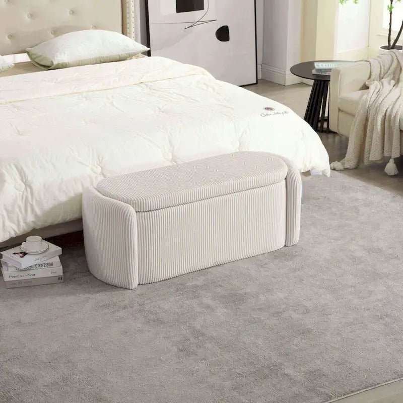 Banc de bout de lit, Pouf de rangement rembourré en tissu avec charnière de sécurité, Repose-pieds rembourré pour entrée,
