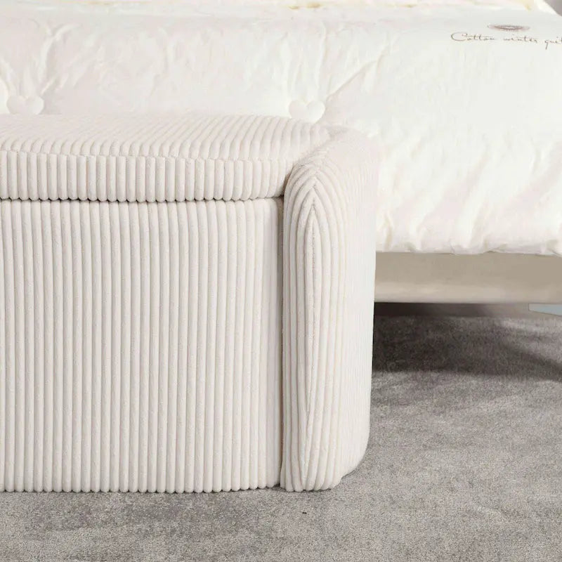 Banc de bout de lit, Pouf de rangement rembourré en tissu avec charnière de sécurité, Repose-pieds rembourré pour entrée,