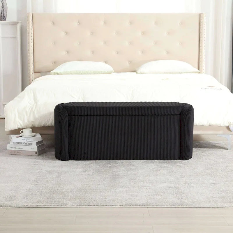 Banc de bout de lit, Pouf de rangement rembourré en tissu avec charnière de sécurité, Repose-pieds rembourré pour entrée,