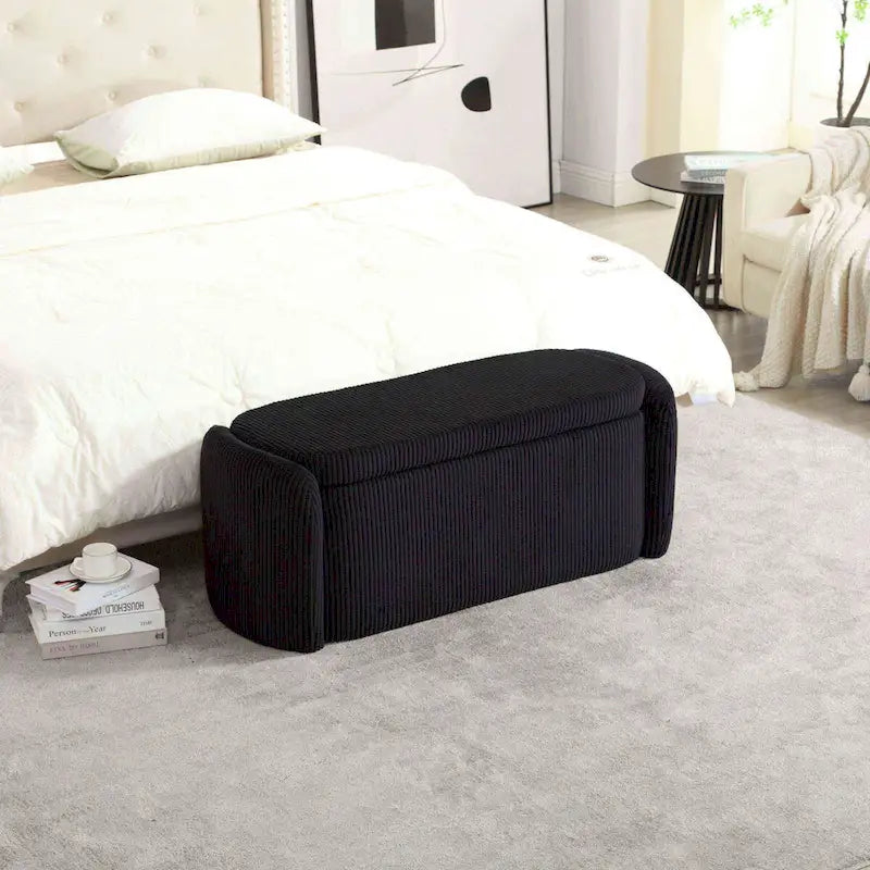Banc de bout de lit, Pouf de rangement rembourré en tissu avec charnière de sécurité, Repose-pieds rembourré pour entrée,