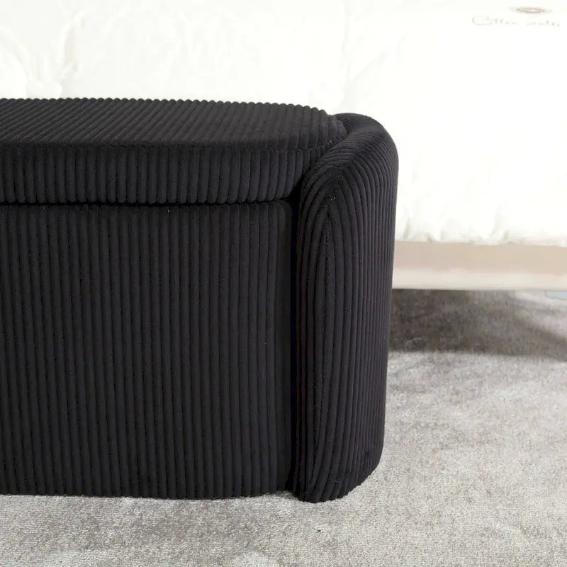 Banc de bout de lit, Pouf de rangement rembourré en tissu avec charnière de sécurité, Repose-pieds rembourré pour entrée,