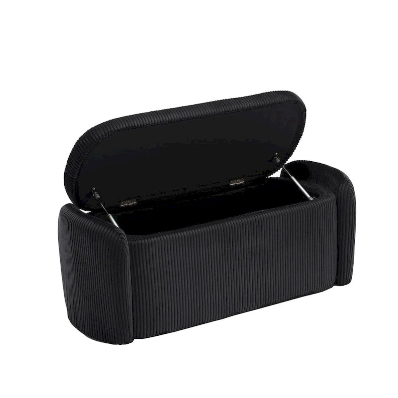 Banc de bout de lit, Pouf de rangement rembourré en tissu avec charnière de sécurité, Repose-pieds rembourré pour entrée,