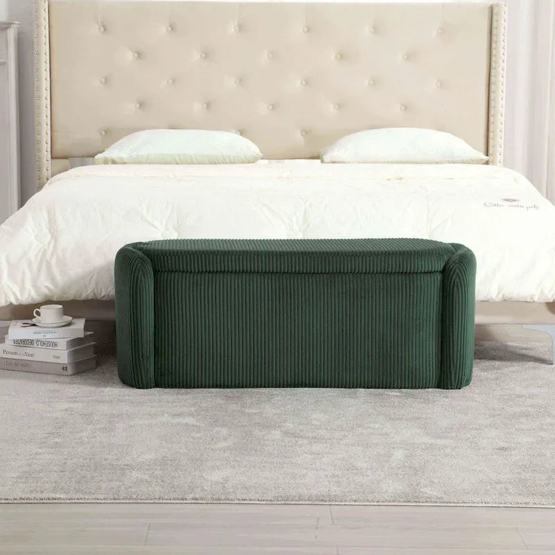 Banc de bout de lit, Pouf de rangement rembourré en tissu avec charnière de sécurité, Repose-pieds rembourré pour entrée,