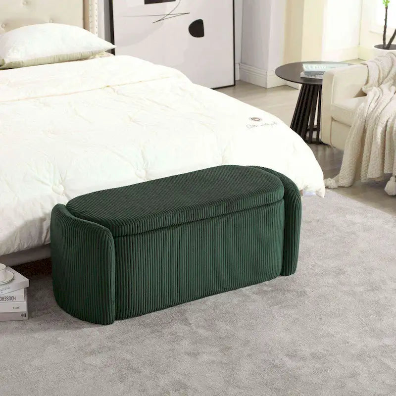 Banc de bout de lit, Pouf de rangement rembourré en tissu avec charnière de sécurité, Repose-pieds rembourré pour entrée,