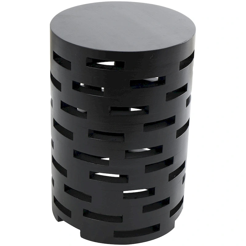 Table d'appoint latérale géométrique en bois inspirée des briques, découpée – Noir – Roche River Decor