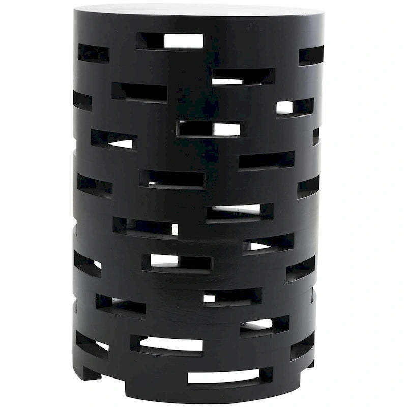 Table d'appoint latérale géométrique en bois inspirée des briques, découpée – Noir – Roche River Decor
